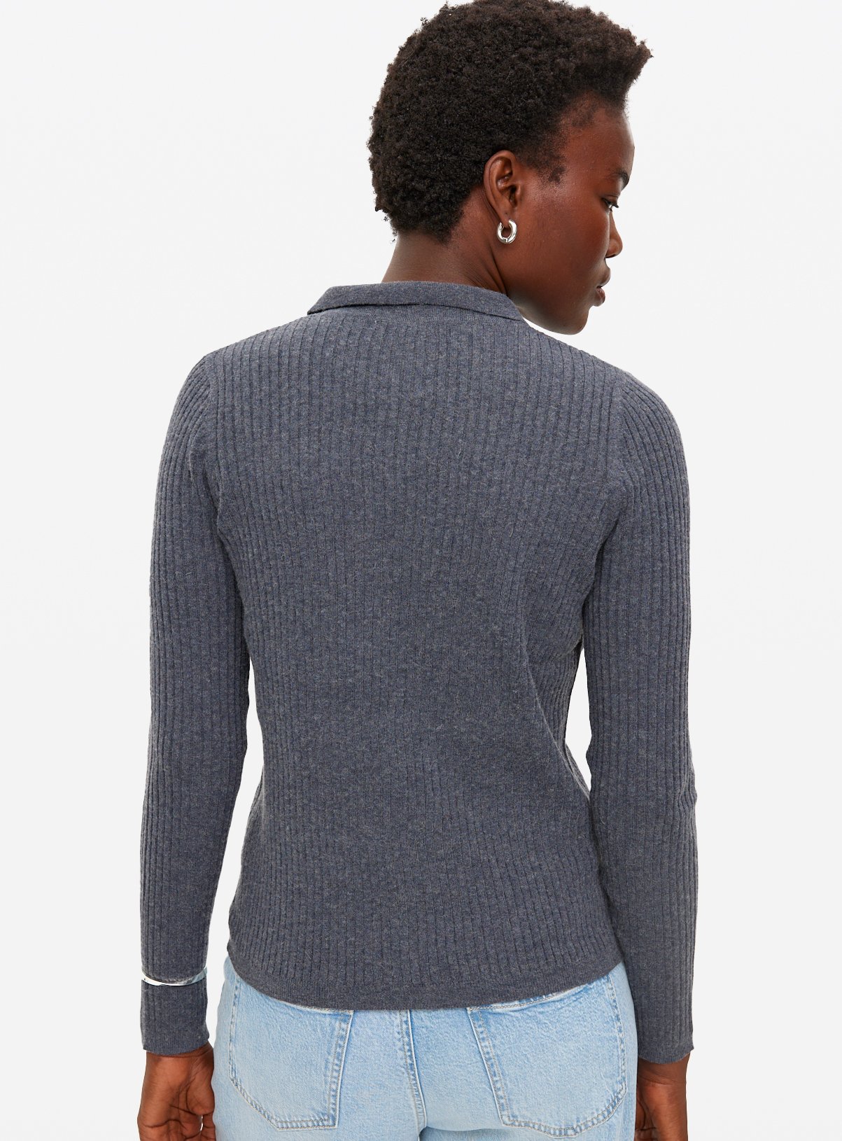 Navy Ribbed Collared Cardigan 12 - Image 5 thumbnail